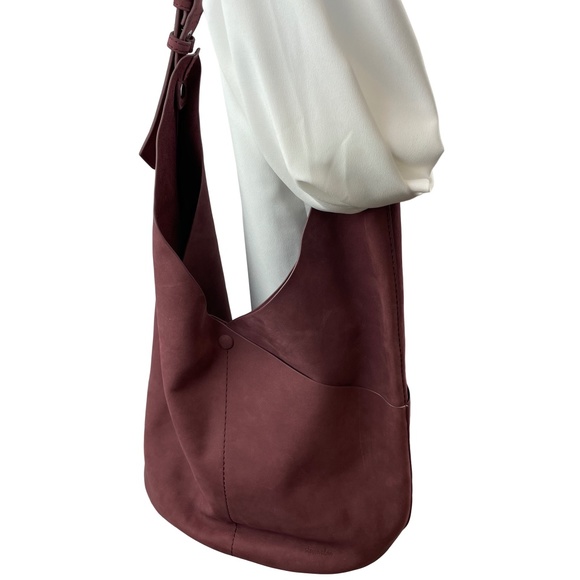 Purple Suede Hobo Bucket Bag with Snap Closure - Picture 3 of 15